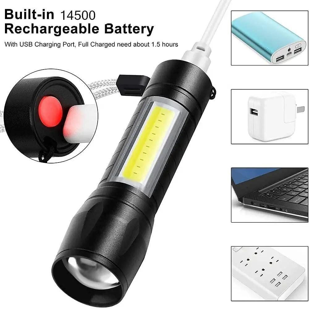 Electric Pocket Torch Plastic Rechargeable Flashlight with Hanging Rope