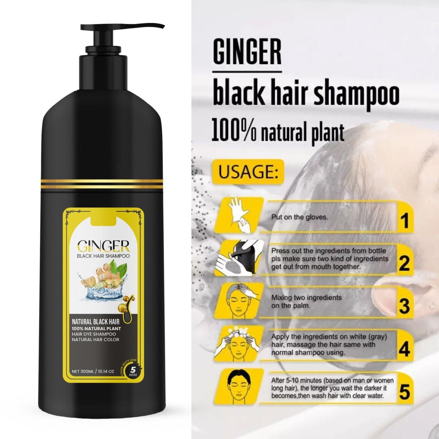 Ginger Black Hair Shampoo Natural Black Hair 300ml 0c2542-3a