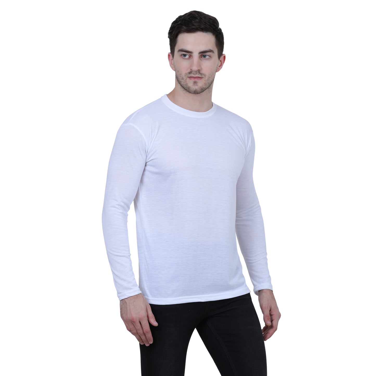 Cotton Solid Round Neck Full Sleeves Tshirt For Men's (Pack of 2)