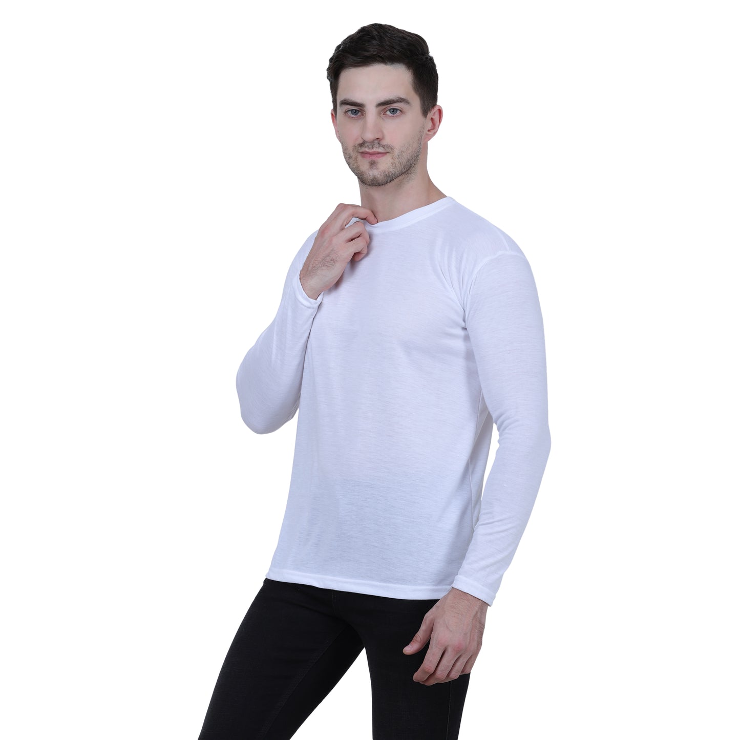 Cotton Solid Round Neck Full Sleeves Tshirt For Men's (Pack of 2)