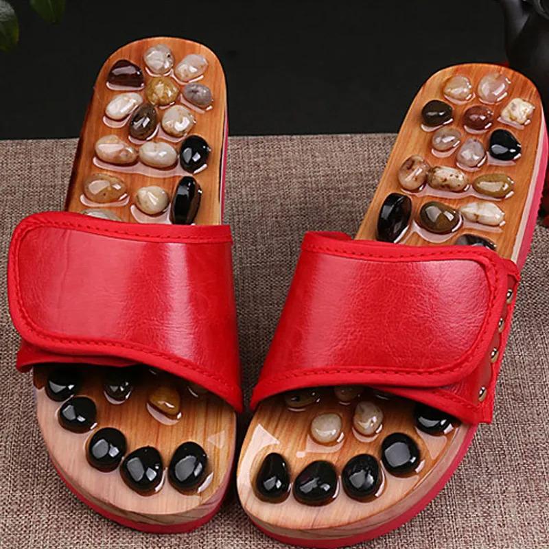 Acupressure Natural Stone Slippers (Red)