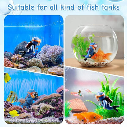 Diver Cartoon Aquarium Floating Cute Resin 2pc