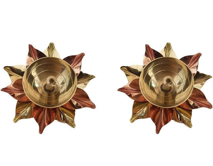 eCraftIndia Set of 2 Floral Shape Metal Diya