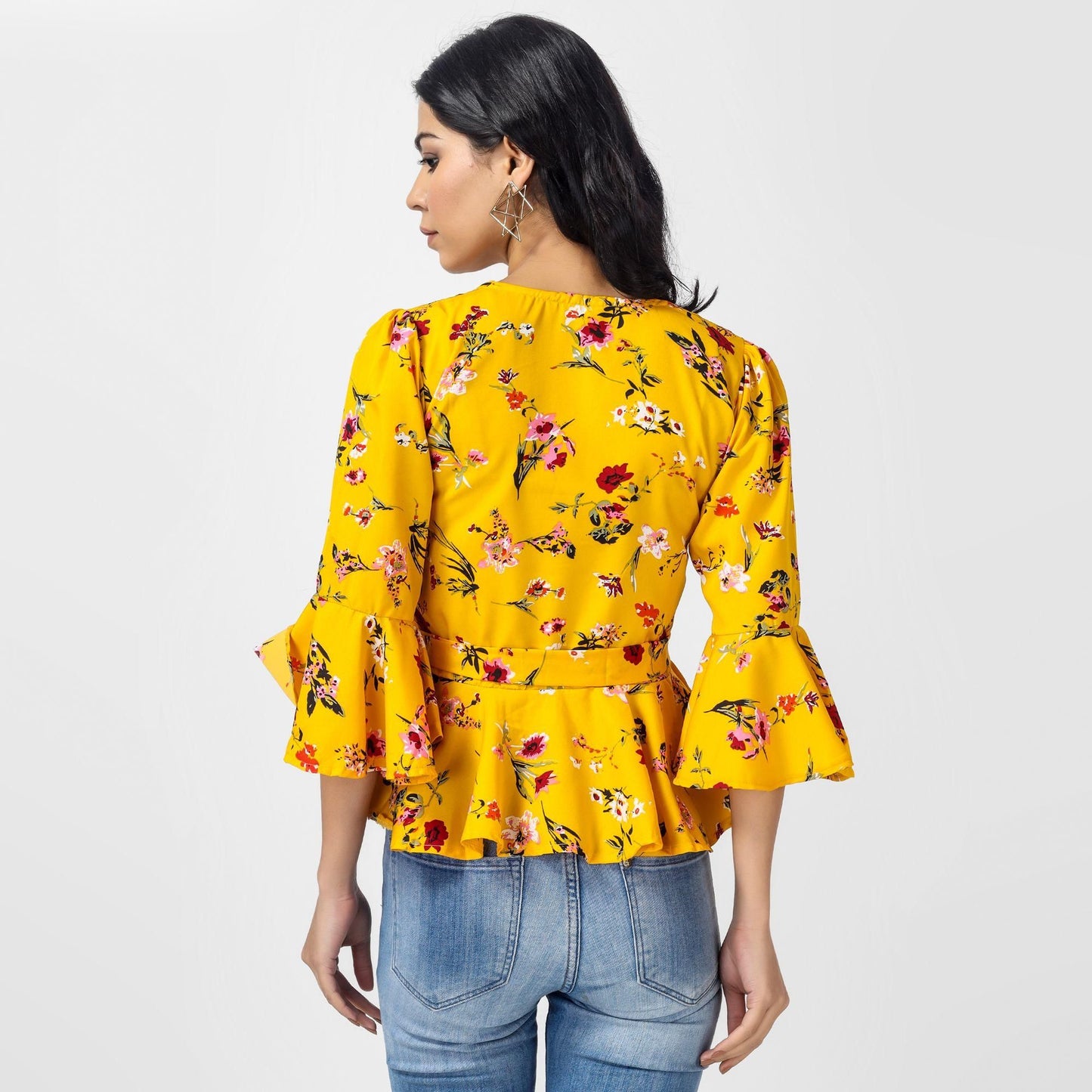 Oceanista Women's Crepe Floral Print Mustard Top