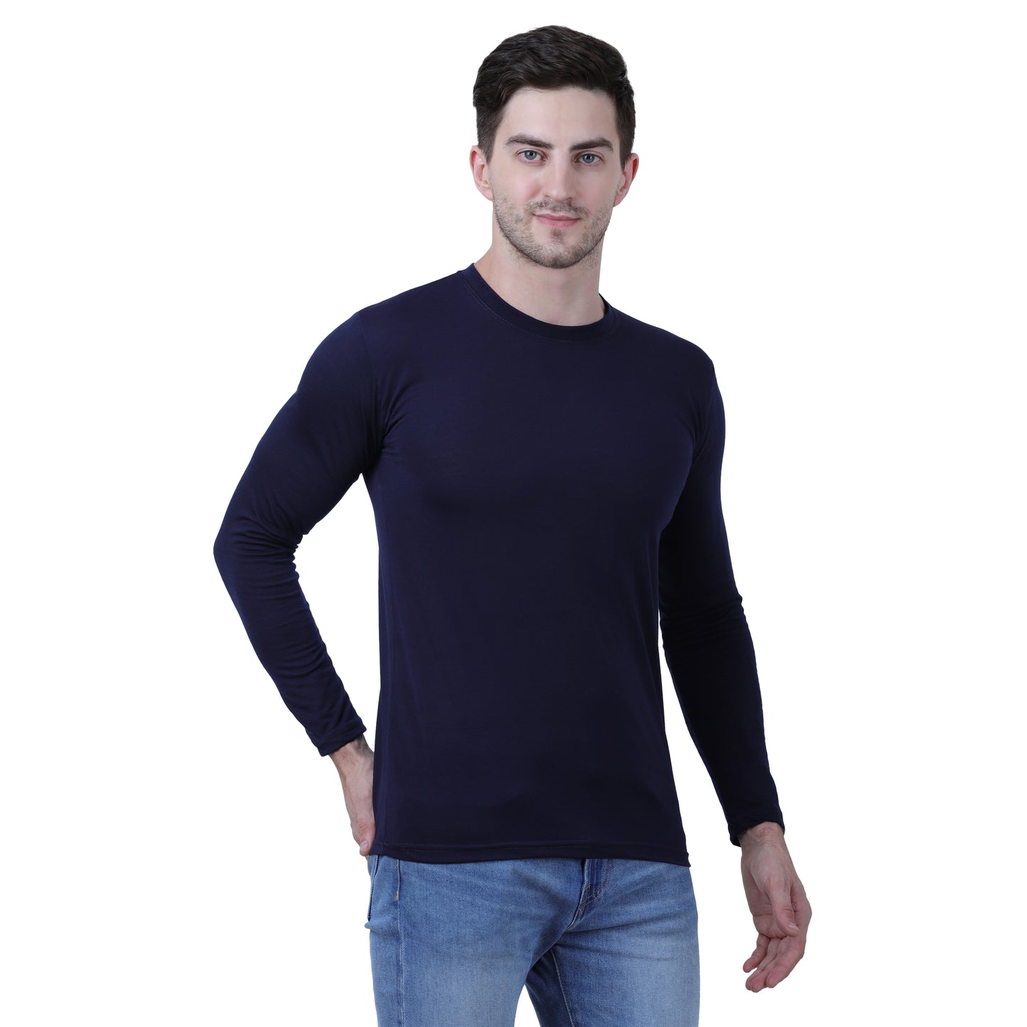 Cotton Blend Solid Full Sleeves Men's Stylish Tshirt