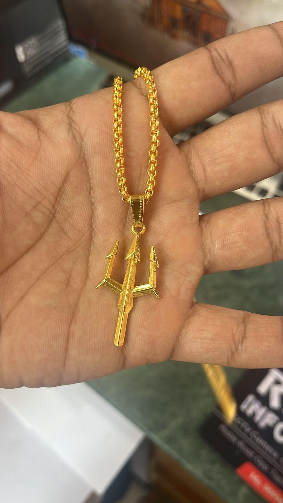 Gold Plated Trishul Pendant Chain