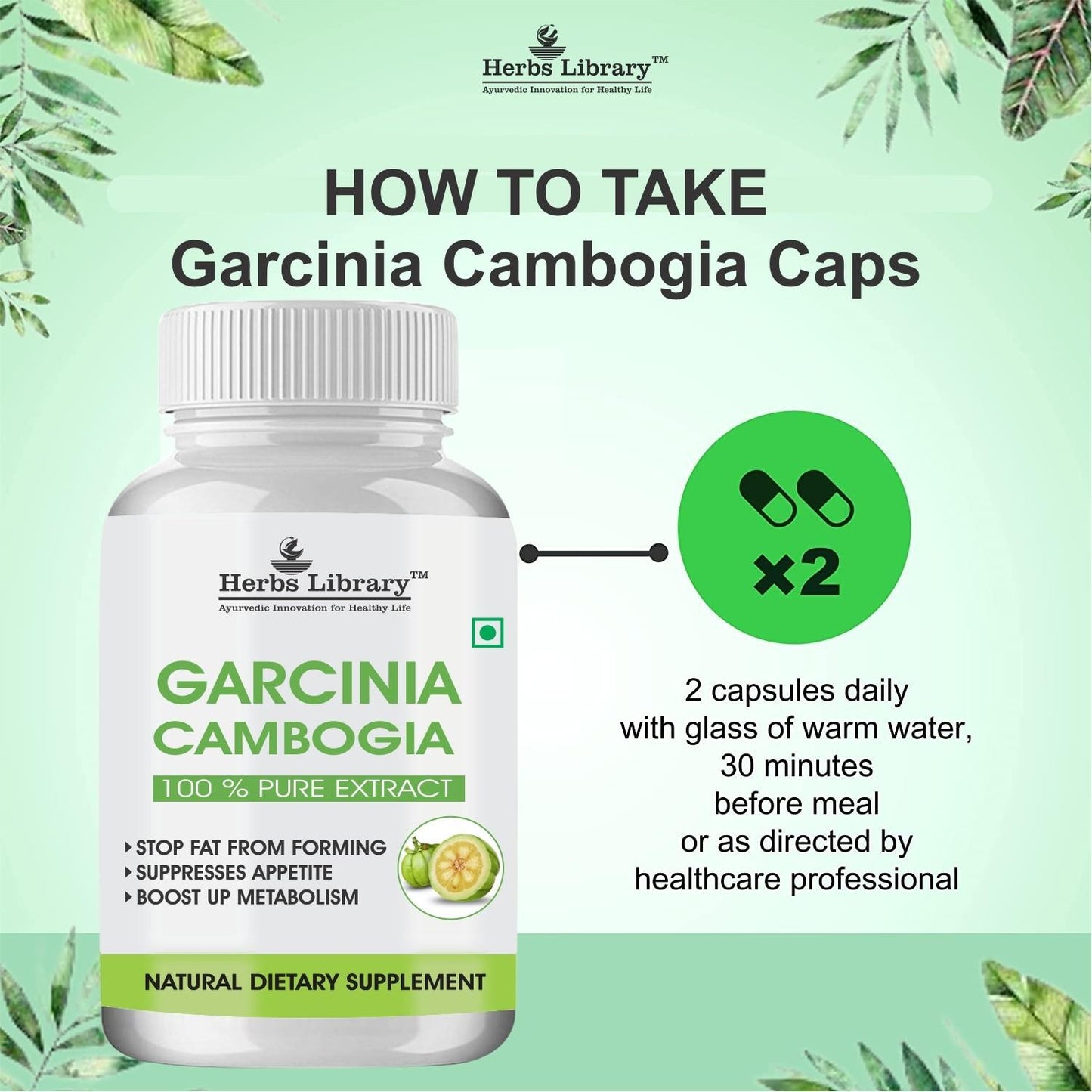 Garcinia Cambogia For Weight Loss 800mg 60% HCA Supplement (Pack of 2)