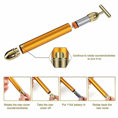 24K Gold Energy Beauty Bar Electric Facial Massage Roller 0c2542-3a