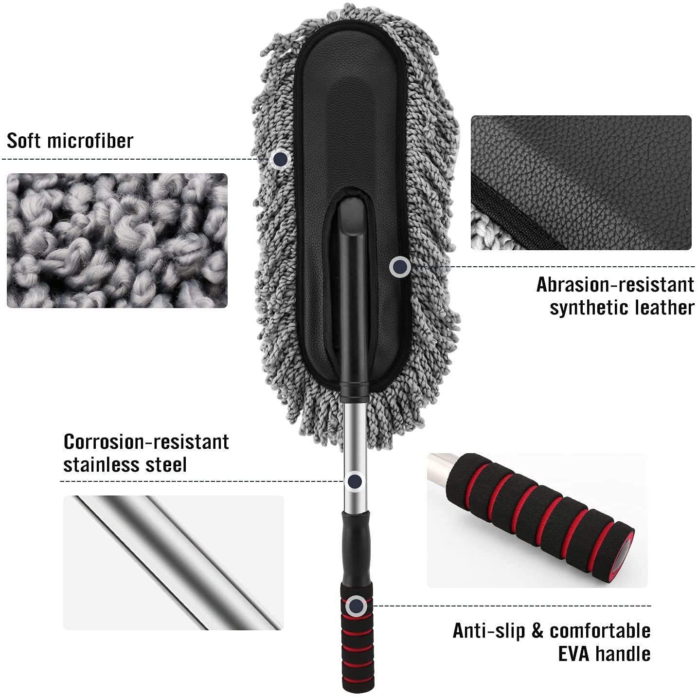 Retractable Flexible Microfiber Car Duster With Handle 360 Degree Rotating Mop