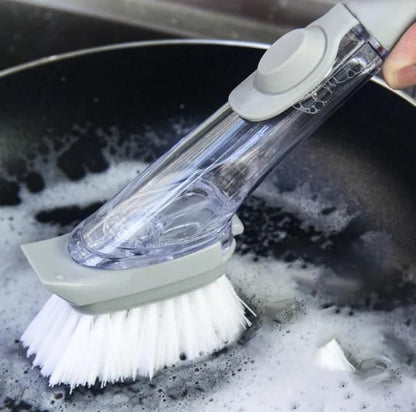 Liquid Cleaning Brush Kitchen Bowl Scrubber Cleaning Sponge Long Handle Dispenser Cleaner Tool